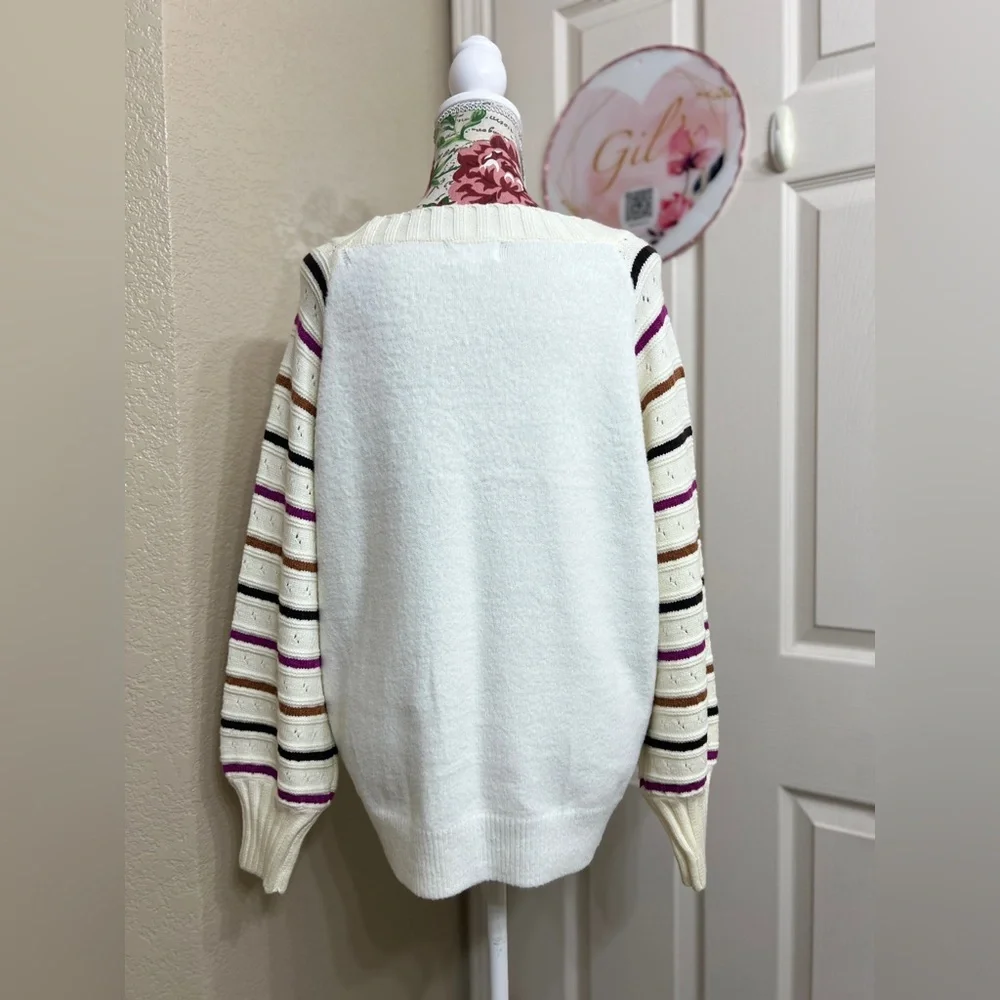 NWOT Striped Sleeve White Sweater